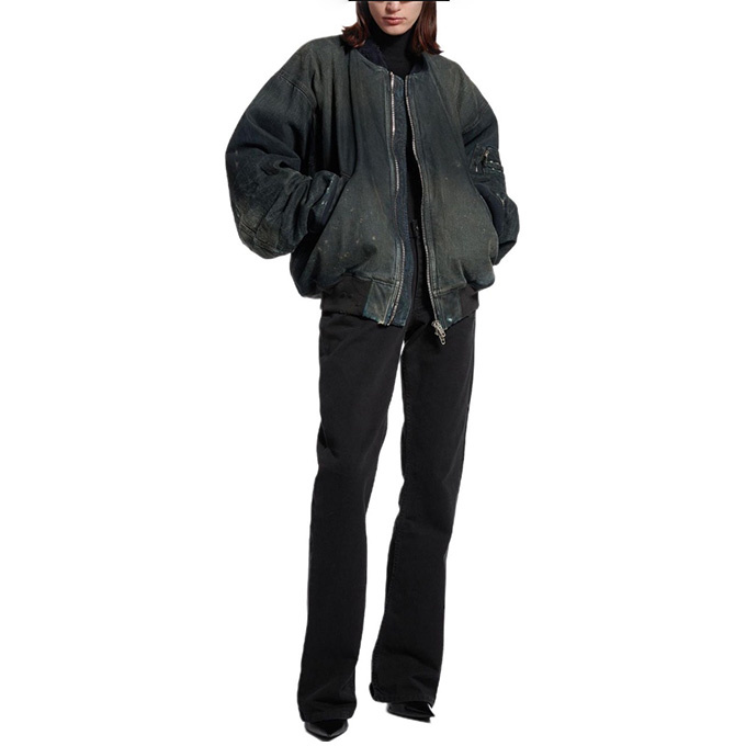 balenciaga vintage splatter paint distressed denim bomber jacket